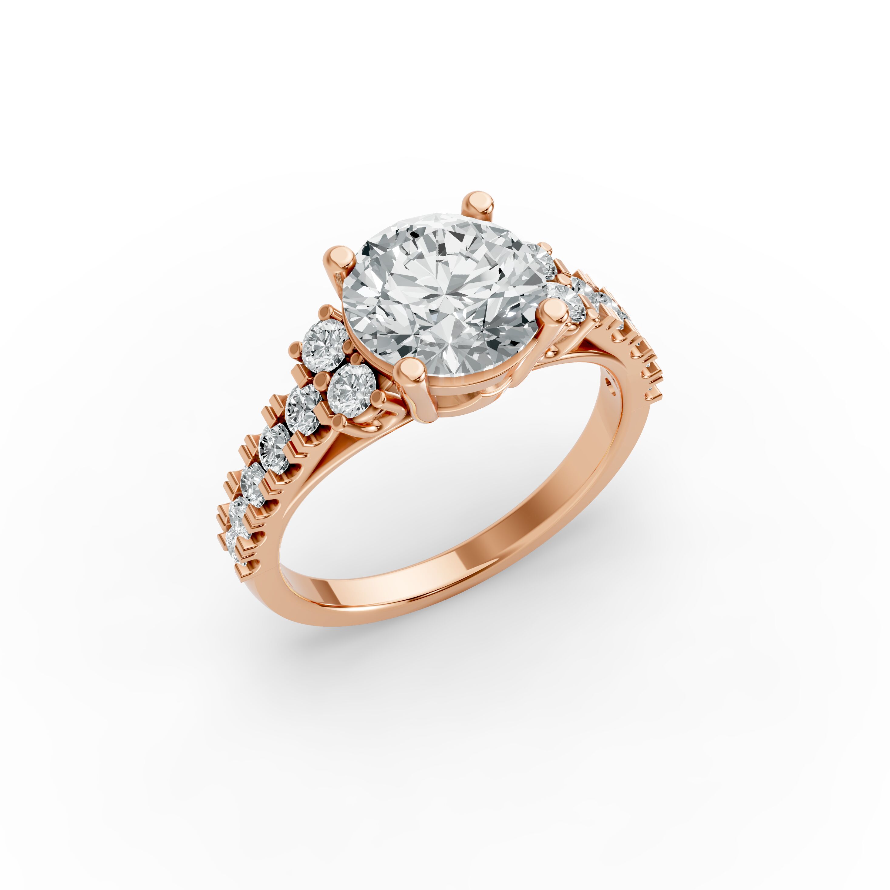 Round Shape Diamond Fancy Engagement Ring in Gold