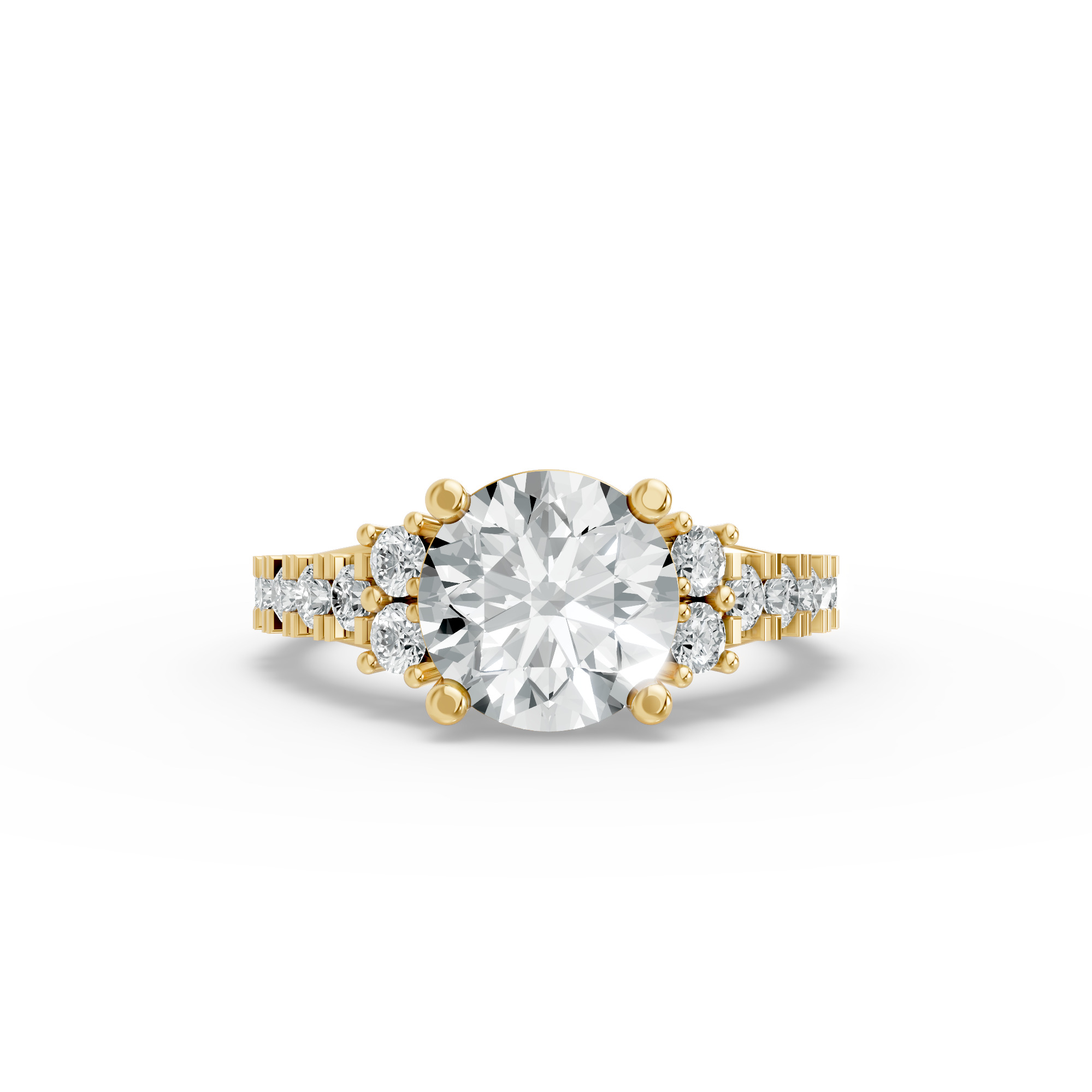 Round Shape Diamond Fancy Engagement Ring in Gold