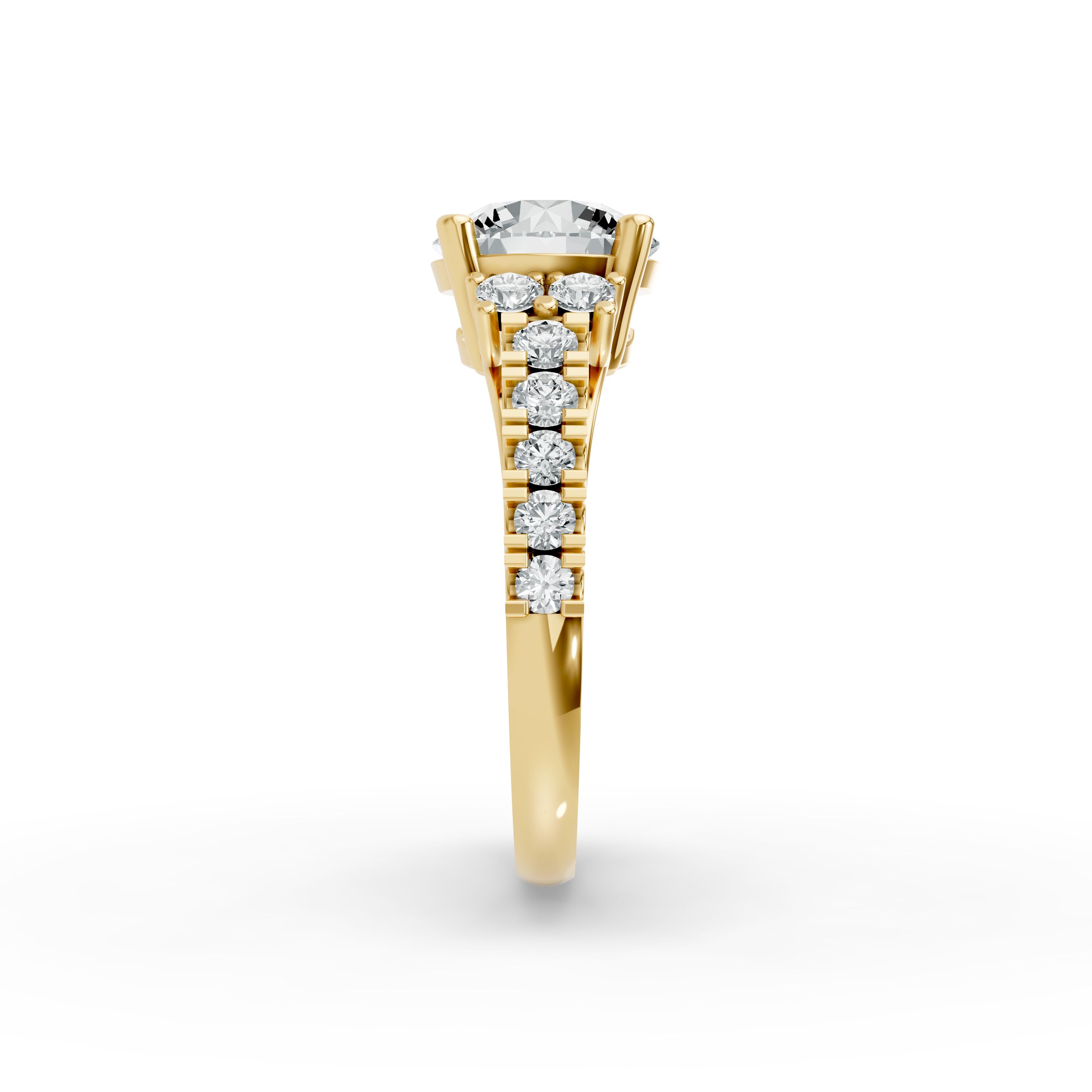 Round Shape Diamond Fancy Engagement Ring in Gold
