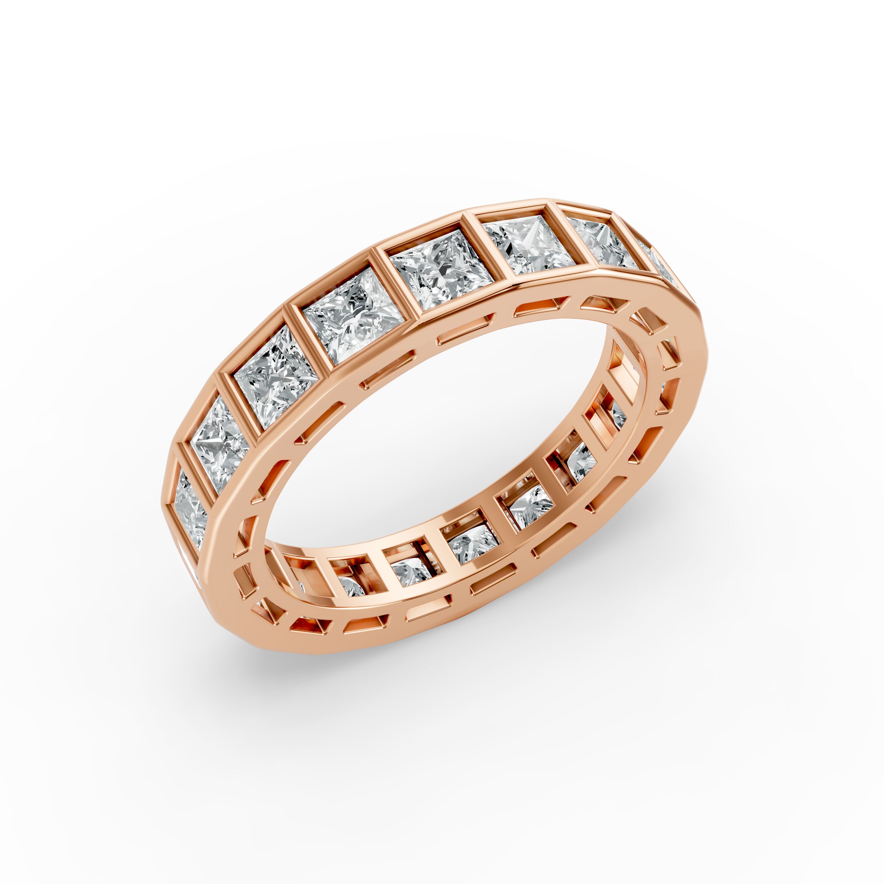 Princess Shape Diamond Eternity Bands in Gold
