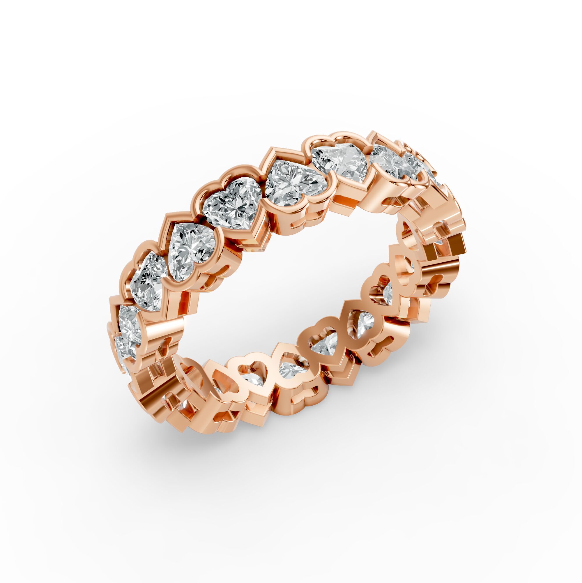 Heart Shape Diamond Eternity Bands in Gold