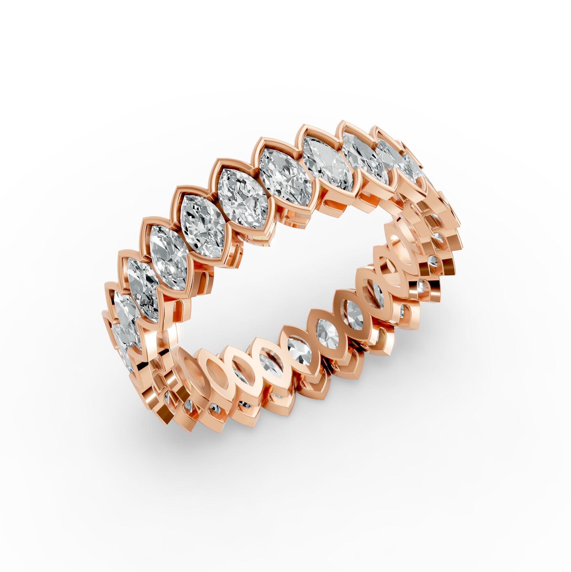 Marquise Shape Diamond Eternity Bands in Gold