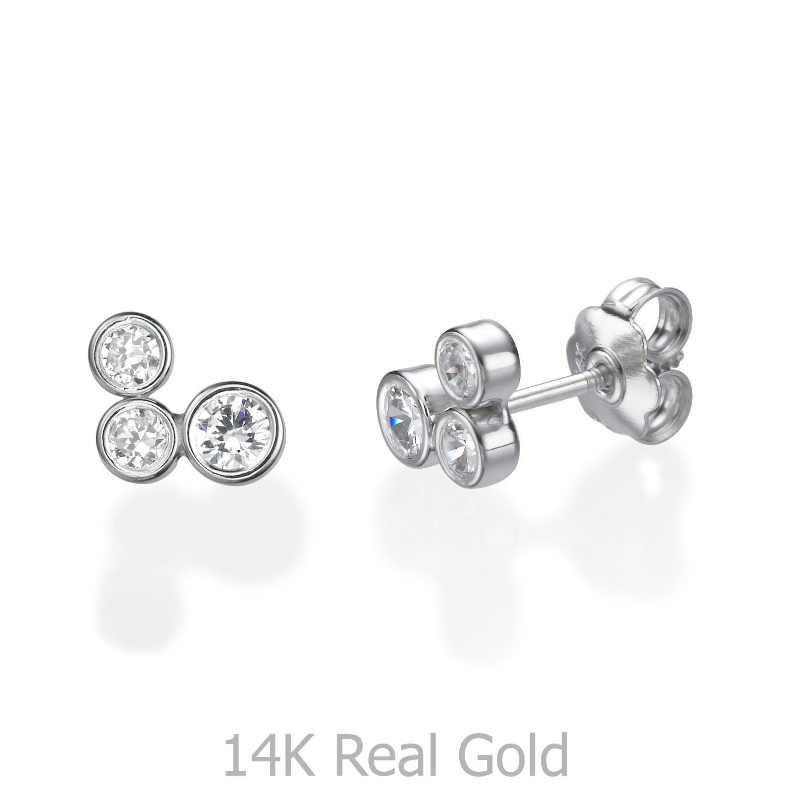 14K White Gold Kid's Stud Earrings Sparkling Circles. youme offers a