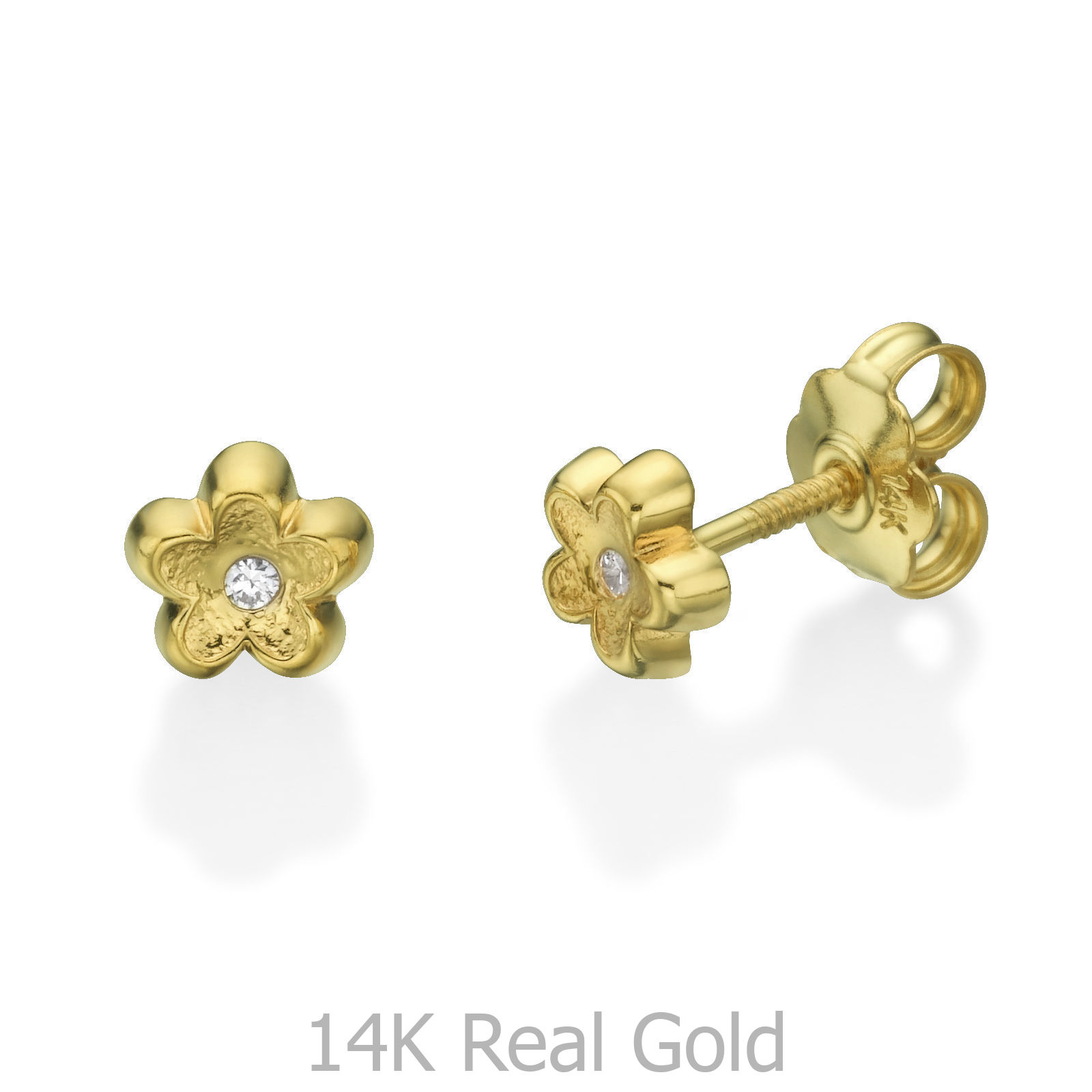 14K Yellow Gold Kid's Stud Earrings Flower of Barbara. youme offers a range of 14K gold