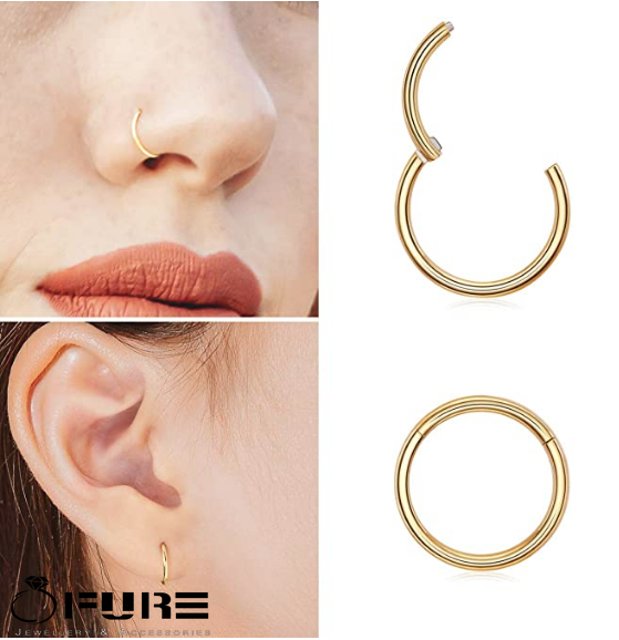 16G Titanium Septum Piercing Nose Rook Clicker Gold Labret Daith Lip Ring 10MM