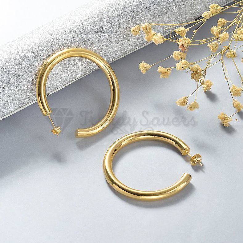 Gold Triple Twisted Hoop Earrings For Women - Thick Chunky Half Hoops, Hypoallergenic, Trendy Statement Jewelry Gift - View #5