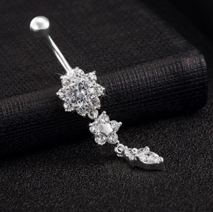 1pc Zircon Long Dangled Navel Piercing Flower Pendant
