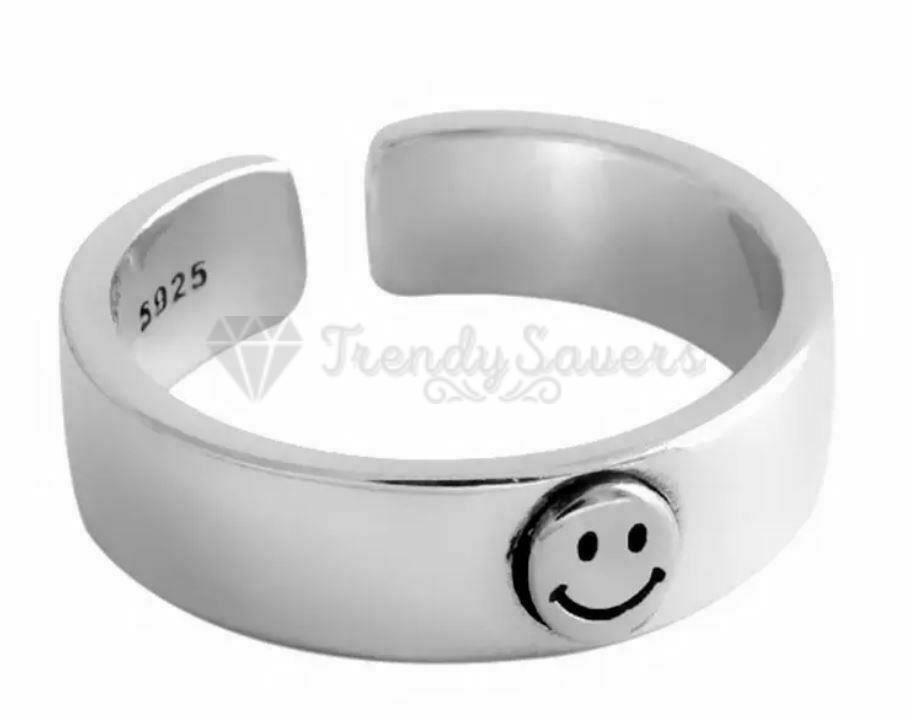 Happy⭐Ring Men Women Sterling Silver Happy Smiley Face Adjustable Funky