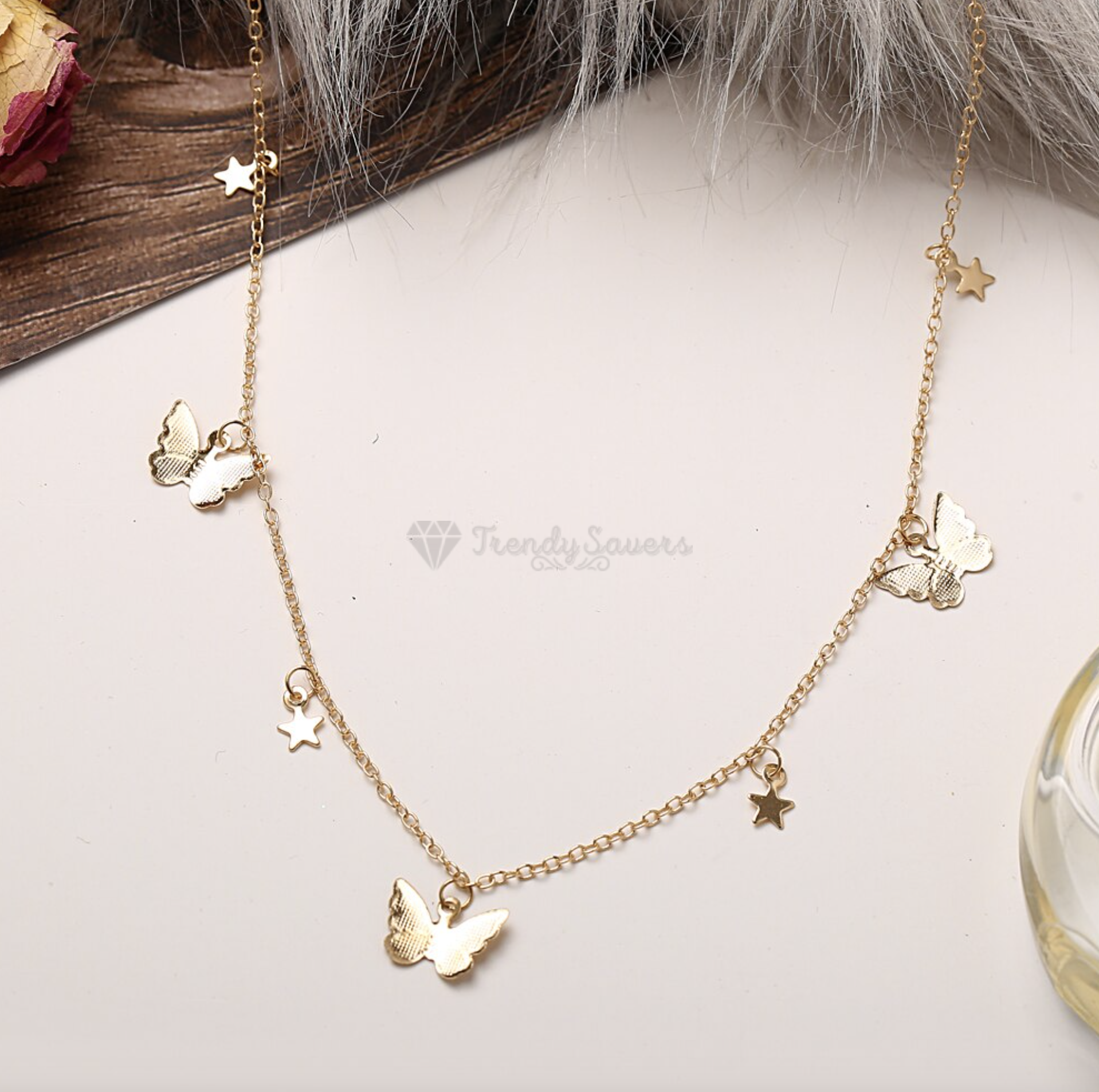 18K Gold Plated Star Butterfly Pendant Necklace Chain Choker Women 