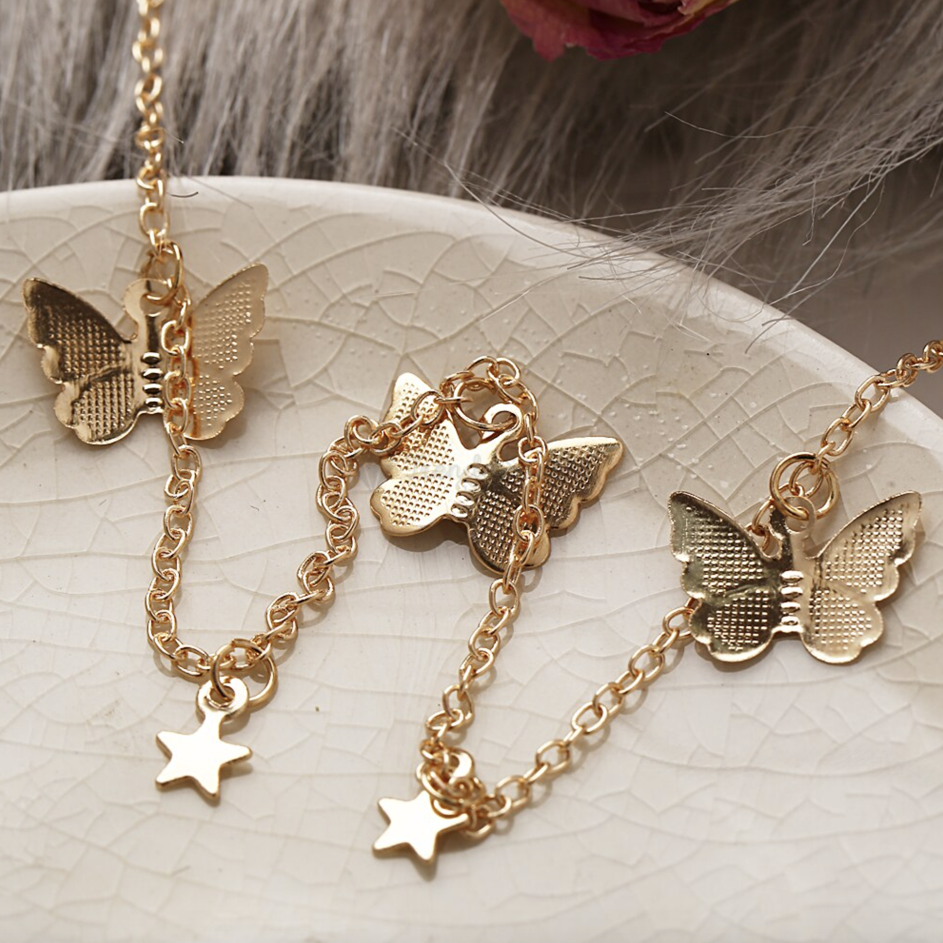アクセサリー STAR JEWELRY K18YG BUTTERFLY NECKLACE 18K Gold Plated Star Butterfly Pendant Necklace Chain Choker Women