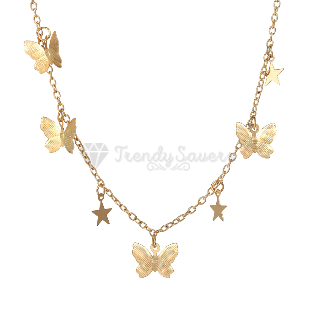 18K Gold Plated Star Butterfly Pendant Necklace Chain Choker Women