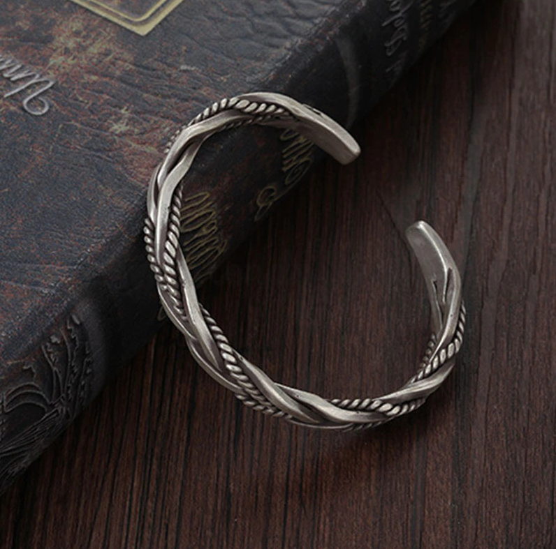 Viking Rune Bangle Bracelet In 925 Sterling Silver With Celtic - Foto 6