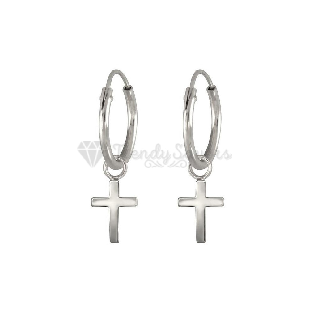 Men Women Silver Cross Faith Hoop 925 Sterling Silver Huggie