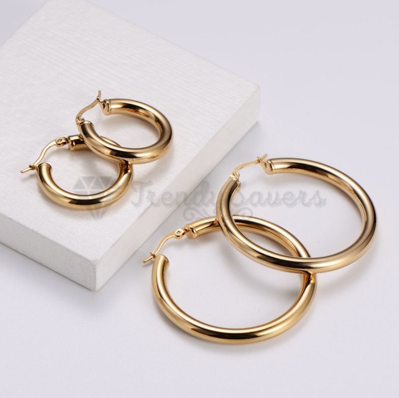 KRFY Chunky Hoop Earrings For Women 18k Gold Plated