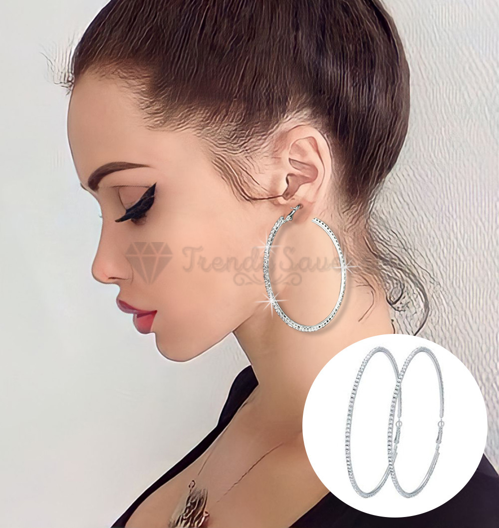 925 Silver Women Wedding Jewelry Luxury Round Cut Cubic Zircon Hoop