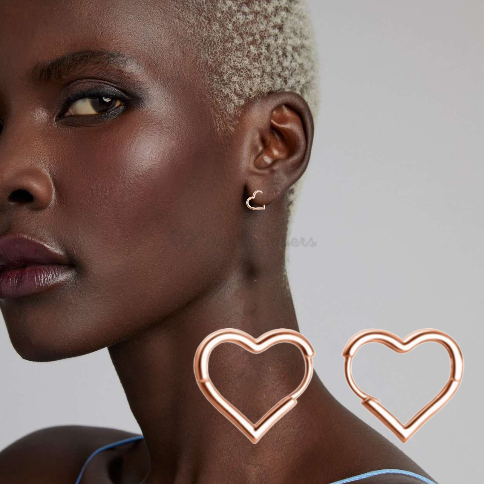 Rose Gold Hoop 925 Sterling Silver Hoop Asymmetrical Heart Huggie