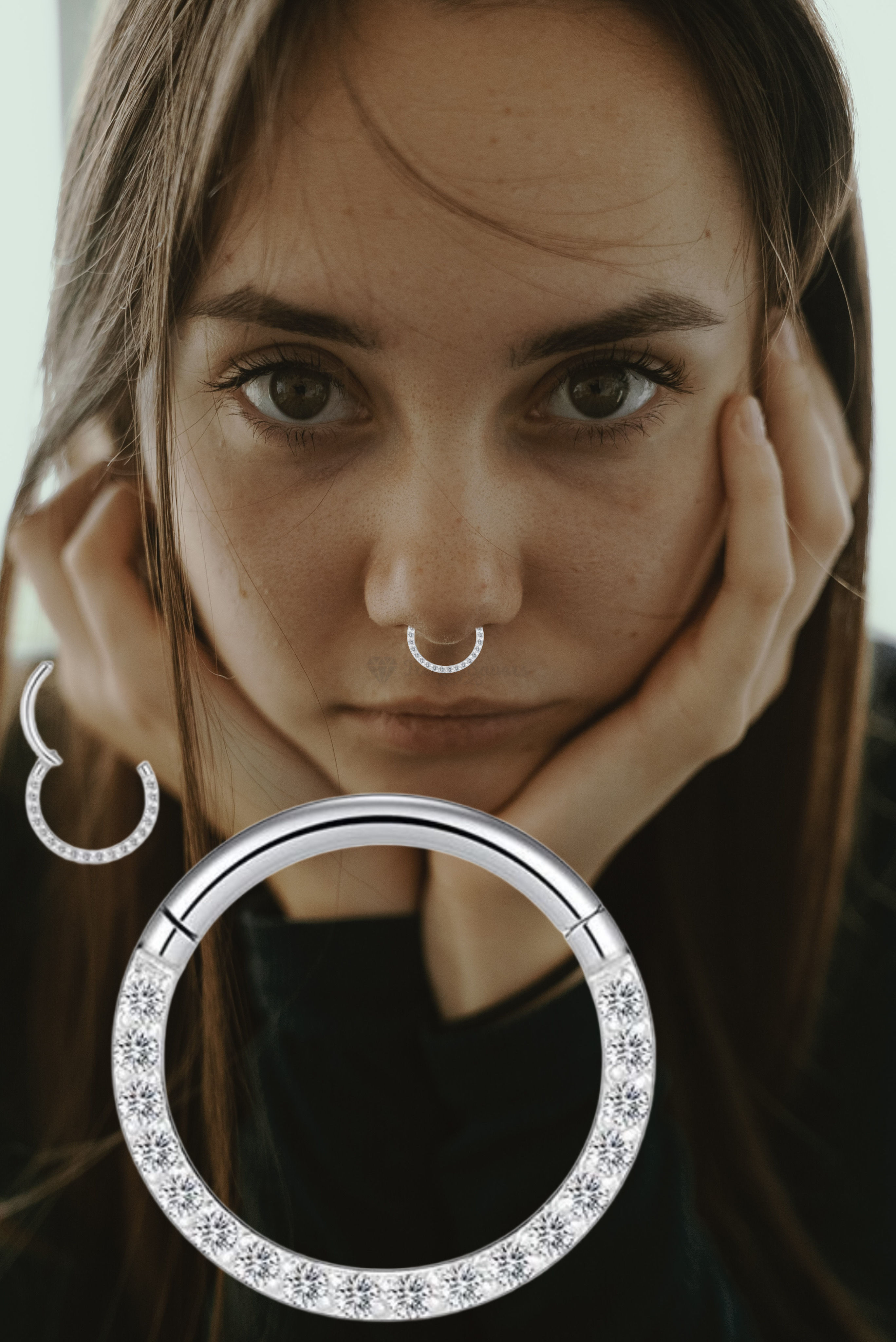Nose Ring Titanium Surgical Steel 8MM Clicker Hinged Pave CZ