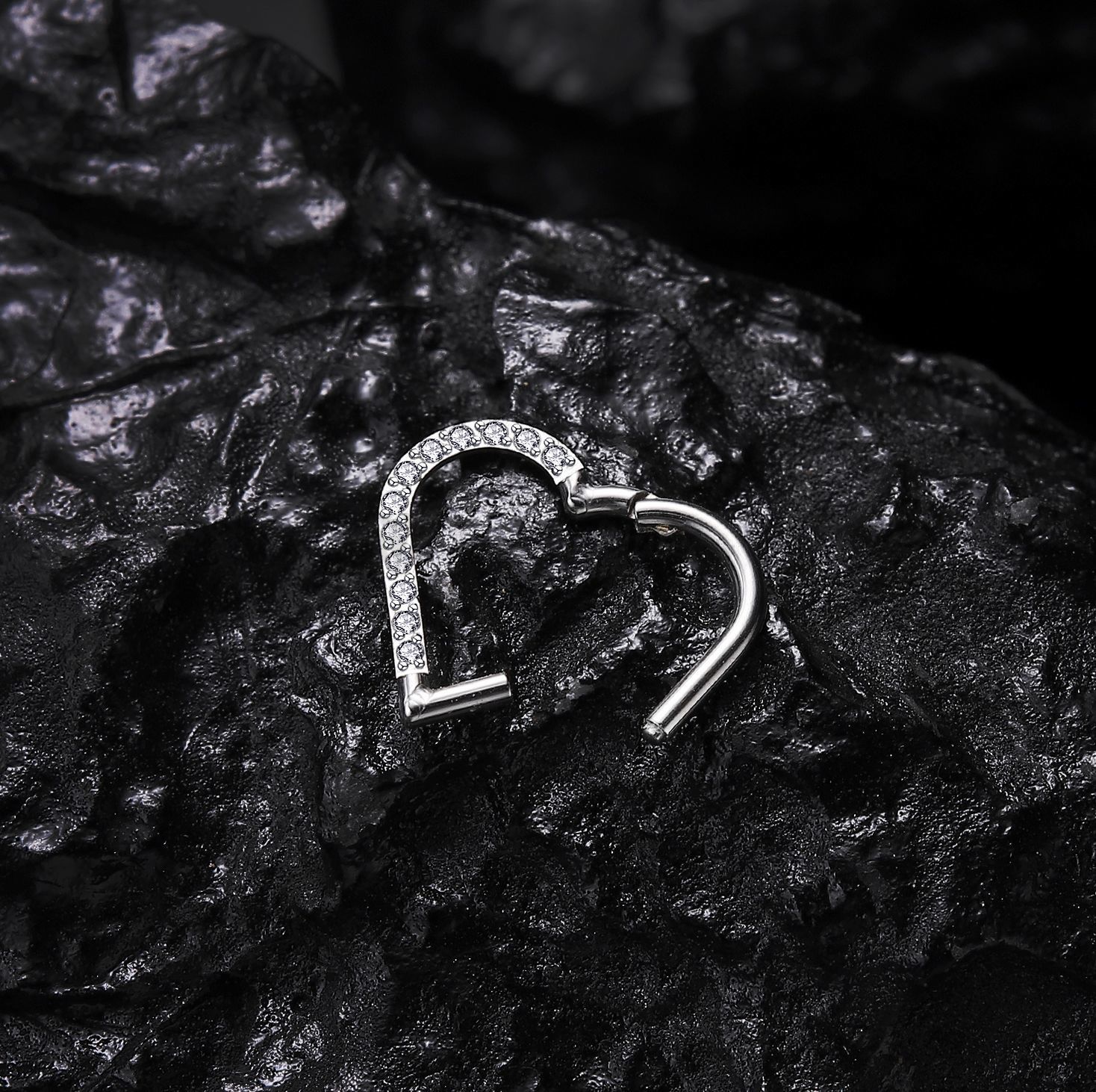 Heart Clicker Crystal Piercing Nose Ear Daith Titanium Segment