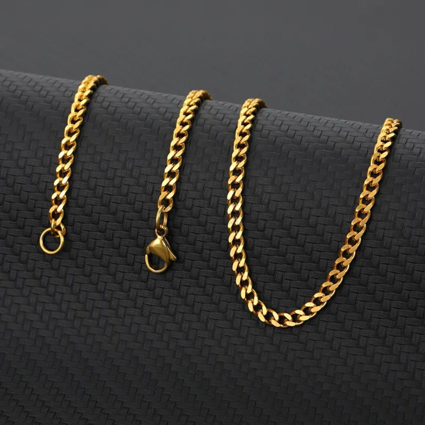 Curb Link Chain Necklace 4MM 16”-26” Long Diamond Cut 18ct Gold