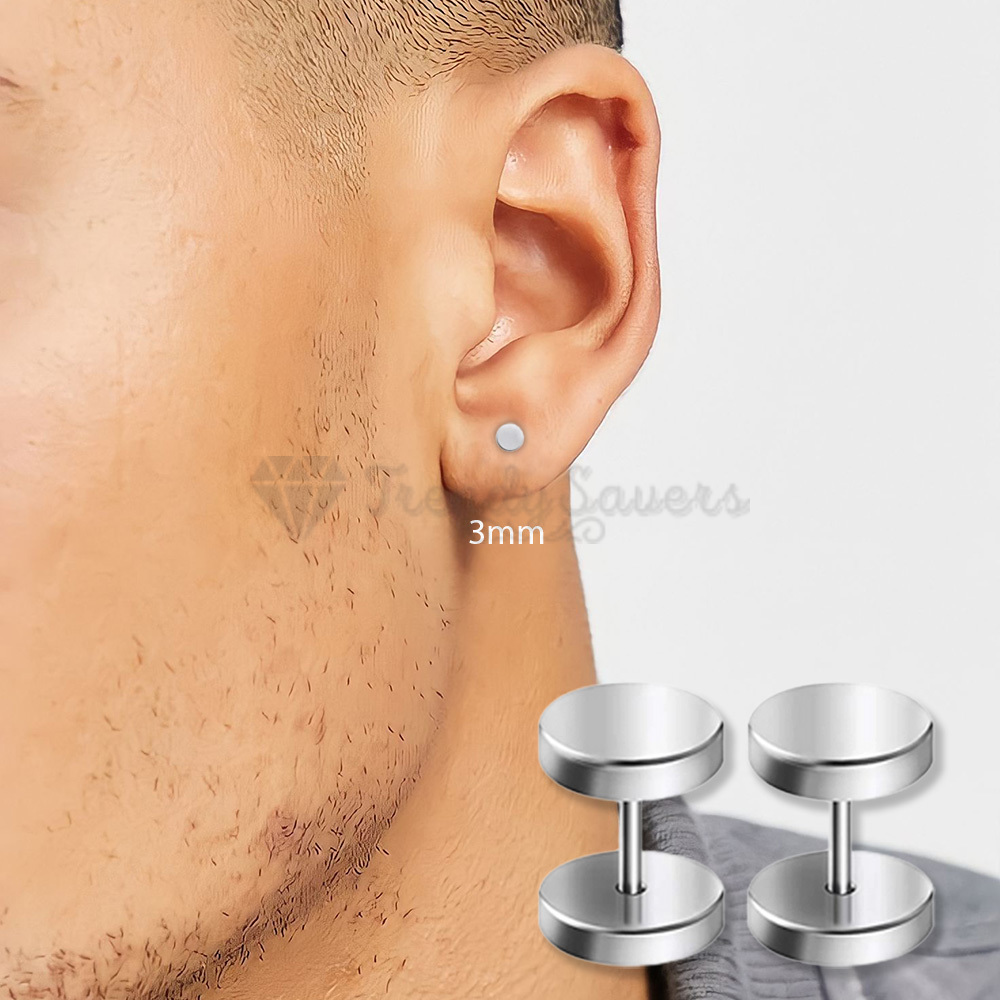 thumbnail image 2 of TTstyle 8mm Stainless Steel Batman Symbol Fake Ear Plugs - Screw Back Earrings (Silver/Gold) - Unisex 2 of 3