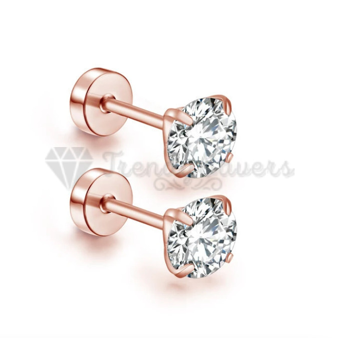 Rose Goud Diamanten Stud Oorbellen - Delicate Stud Oorbellen in Rose Goud