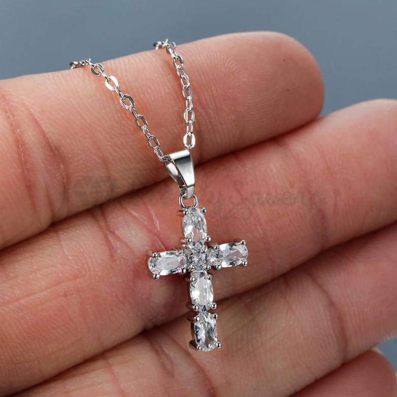 thumbnail image 2 of 925 Sterling Silver Cross Pendant – 58mm Cubic Zirconia – Religious Jewelry Gift Boxed 2 of 4