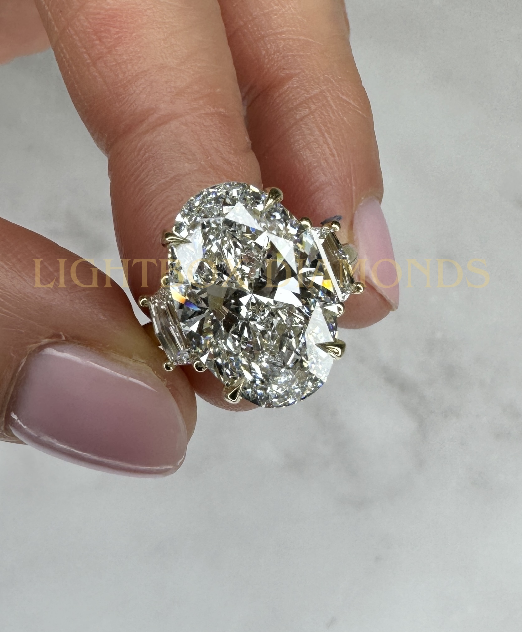 9 Ct Oval And Cadillac Lab Grown Diamond Three Stone Ring IGI
