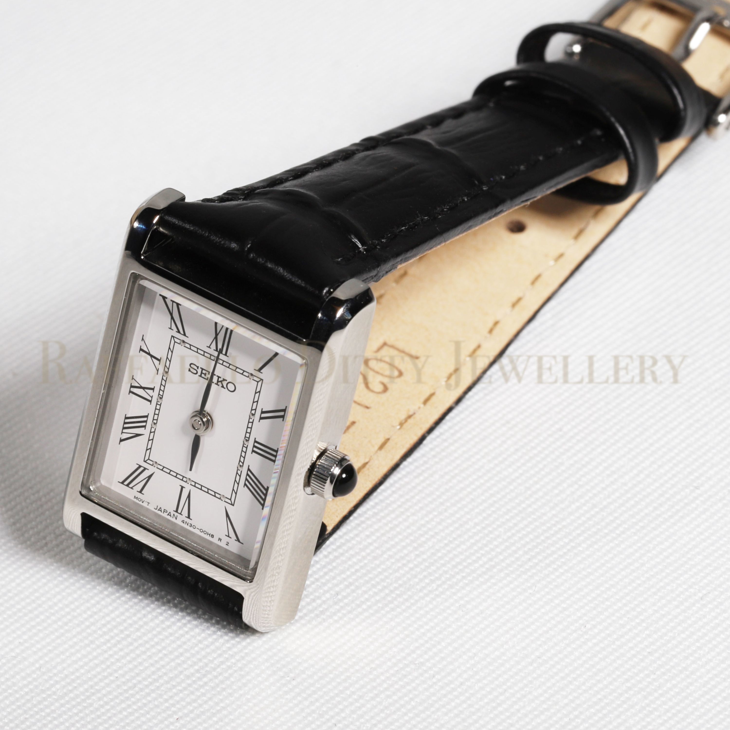 SEIKO Ladies Watch Quartz Rectangular White Dial Black Leather