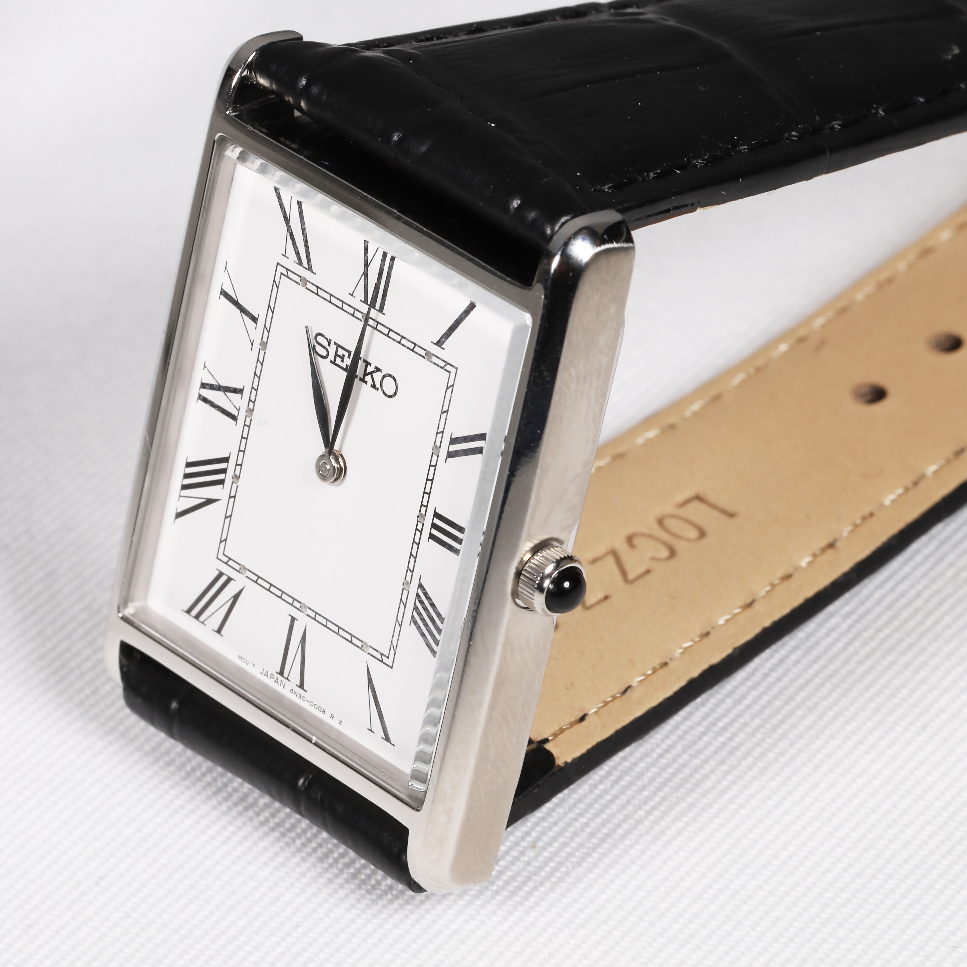 SEIKO Men's Watch Rectangular Quartz Black Leather Strap Vintage