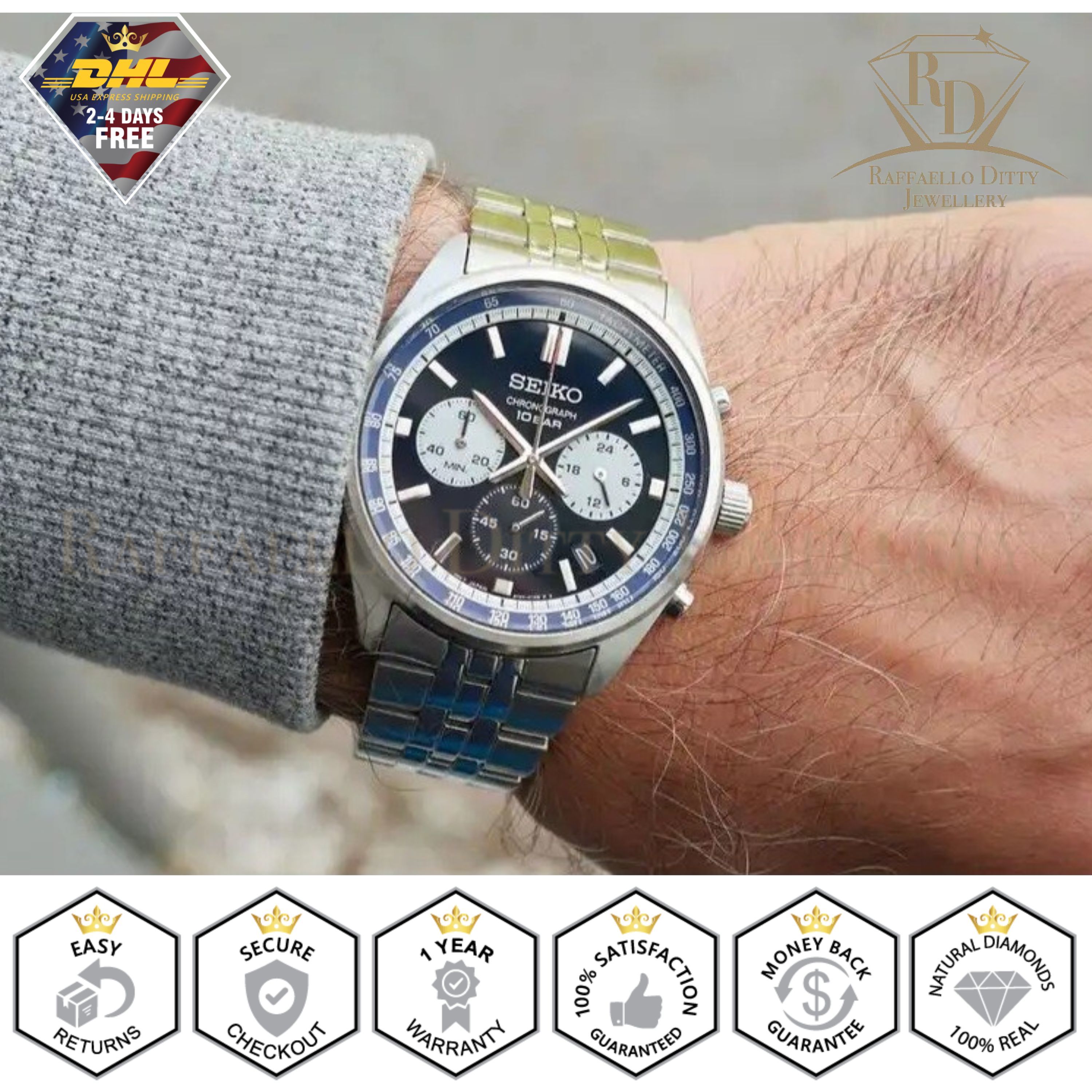 SEIKO Men's Watch Chronograph Blue Dial Quartz Stainless Steel