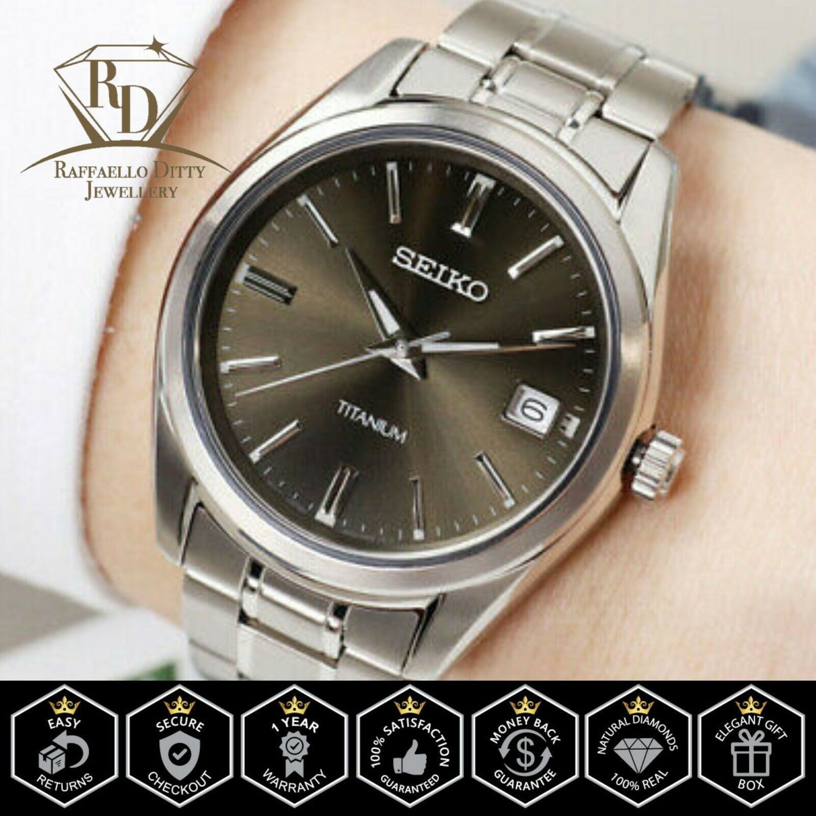 SEIKO Men's Watch Quartz Classic Titanium Bracelet Sapphire Black