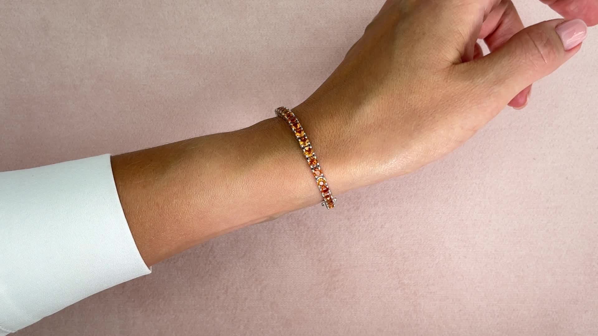 B320 Bracelet 14K White Gold Orange Sapphire Natural Corundum Round Brilliant 11.22 Fine Bracelets