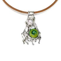 M533-8 HAGIT STERLING SILVER KALOS GLASS PENDANT ON LEATHER CORD