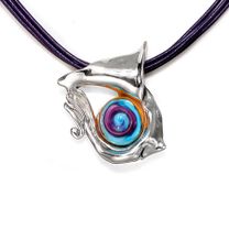 M533-8 HAGIT STERLING SILVER KALOS GLASS PENDANT ON LEATHER CORD