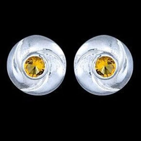 925 Sterling Silver Stud Earrings, Spiral Shaped, With Yellow Zircon- CZ, Women Gift Jewelry