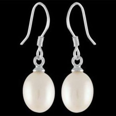 925 Sterling Silver Dangle Earrings Drop Oval White Pearls Rhodium Plating Gift
