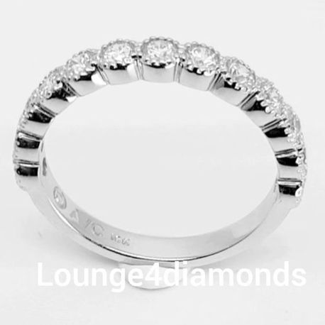 0.72 Carat 18K White Gold Bezel Milgrain Stle Wedding Band with 13 F / VS Diamonds