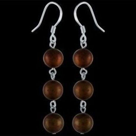 925 Sterling Silver Dangle Earrings 3 Coffee Pearls Rhodium Plating Hook Links  