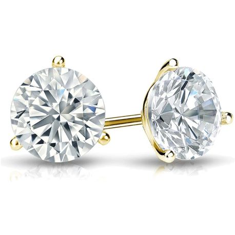 1/20 Carat Natural Round Brilliant Solitaire Diamond Martini Stud Earrings in 14k Yellow Gold