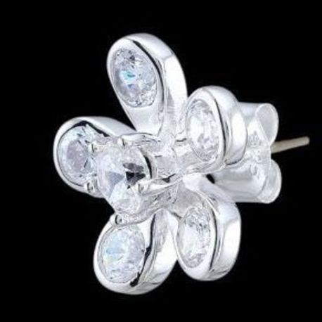 925 Sterling Silver Stud Earrings White Zircon Flower Woman Present Lady Jewelry