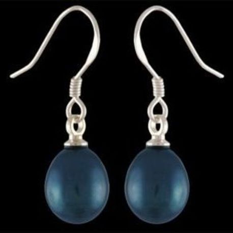 925 Sterling Silver Dangle Earrings Drop Oval Black Pearls Woman Present Lady
