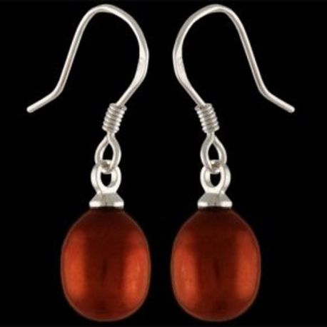 925 Sterling Silver Dangle Earrings Drop Oval Coffee Pearls Woman Present Lady 