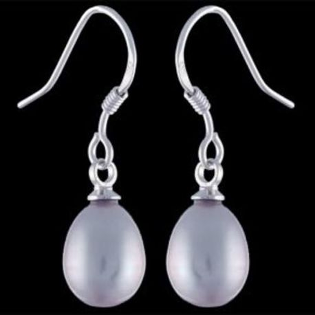 925 Sterling Silver Dangle Earrings Drop Oval Grey Pearls Rhodium Plating Gift