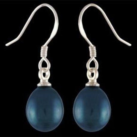 925 Sterling Silver Dangle Earrings Drop Oval Black Pearls Woman Present Lady