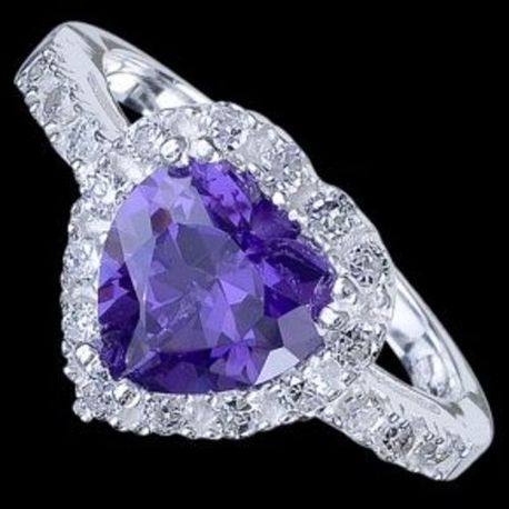 925 Sterling Silver Ring, Shape Of Heart, With Violet Stone CZ,  Women Gift, Every Day Jewelry