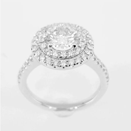 Carat 18K White Gold Halo with H / VS2 Diamonds