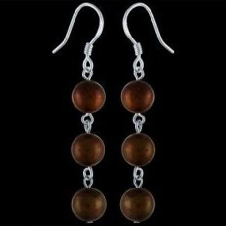 925 Sterling Silver Dangle Earrings 3 Coffee Pearls Rhodium Plating Hook Links  