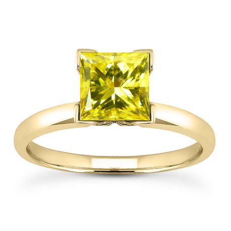 Princess Diamond Classic Engagement Ring Yellow Treated 14K Yellow Gold 1.22 Carat 