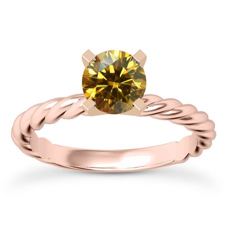 Brown Diamond Solitaire Ring Round Shape Treated 14K Rose Gold VS2 1.00 Carat