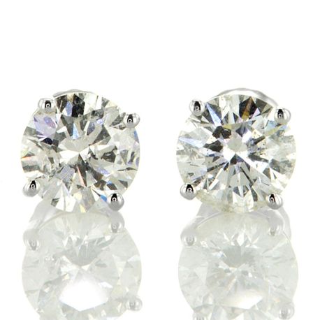 Diamond Stud Earrings Round Shape 14K White Gold F/I1 IGI Certified 2.07 TCW